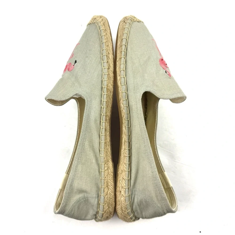 Soludos Espadrille Shoes 9.5  Flamingo Pink Gray Canvas Slip On Womens Brand New